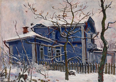 First snow. Blue dacha