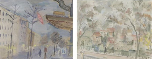 Paris street scene and bridge in Paris: a pair