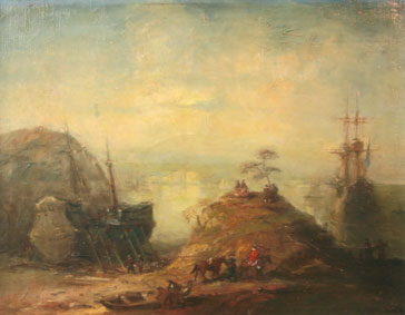 Seascape with ships and figures
