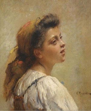 Portrait of a young girl with a red scarf
