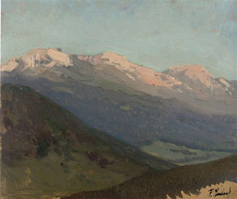 A snow-covered mountain range