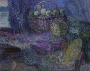 Still life with apples and melon
