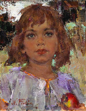 Portrait of a young girl with an apple 