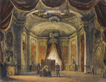Set design for the countess` room from act IV of the Mariinsky theatre production of the Quen of Spades