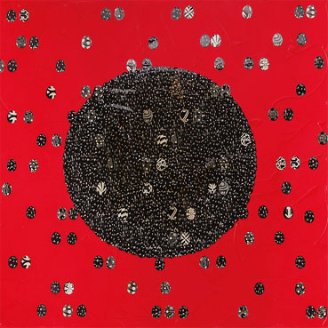 Black sphere on red