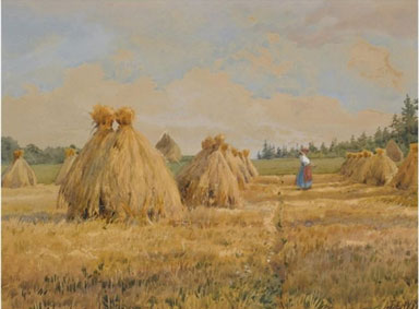 Haystacks in a field