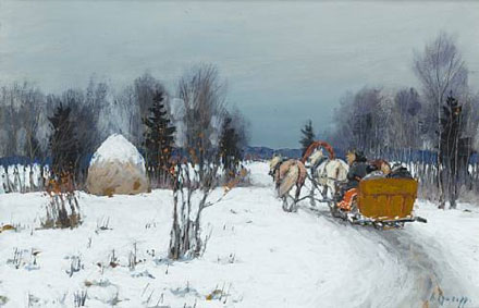 Travelling along the snow-laden path