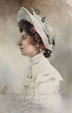 A profile portrait of a young woman