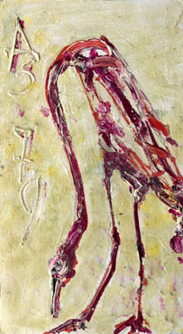 Female portrait, flamingo and autumn landscape