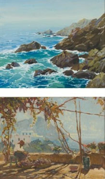 Rocky coast and Capri: two gouaches