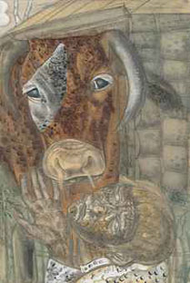 Peasant boy and a cow