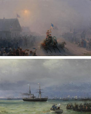 The relief ship; Distributing supplies