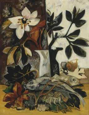 Still life with flowers and fish