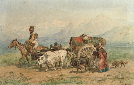 Travellers in a Caucasian landscape