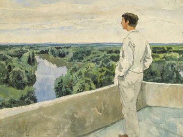 Nikolai Benois looking out onto the grounds of Gatchina