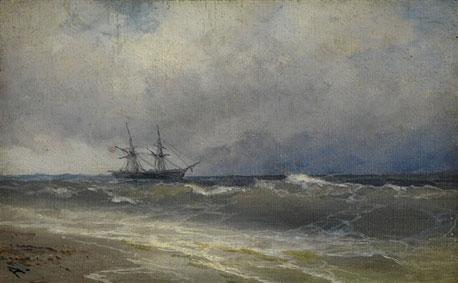 A ship in stormy waters