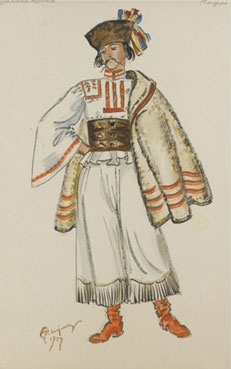 A group of six costume designs
