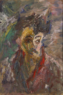 Self-portrait with a red scarf