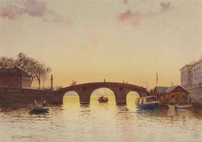 View of the Prachechny bridge with the Summer Garden and the Summer Palace beyond