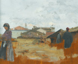 In the village and a woman making pottery