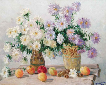Flowers and apples