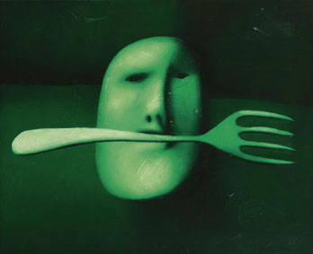 Head of a man with a fork