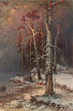A forest settlement on Lake Peipus in winter