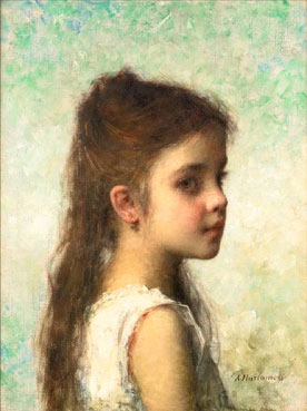 Young girl before a blue background