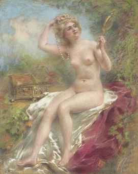 Seated nude looking in a mirror